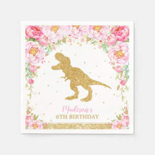 Serviette En Papier Parties scintillant D'Or Floral Dinosaur Anniversa