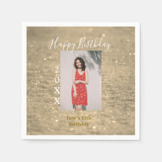 Serviette En Papier Parties scintillant d'or heureux 15e anniversaire