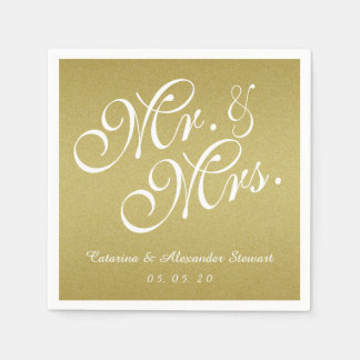 Serviette En Papier Parties scintillant d'or M. et Mme Mariage Papier