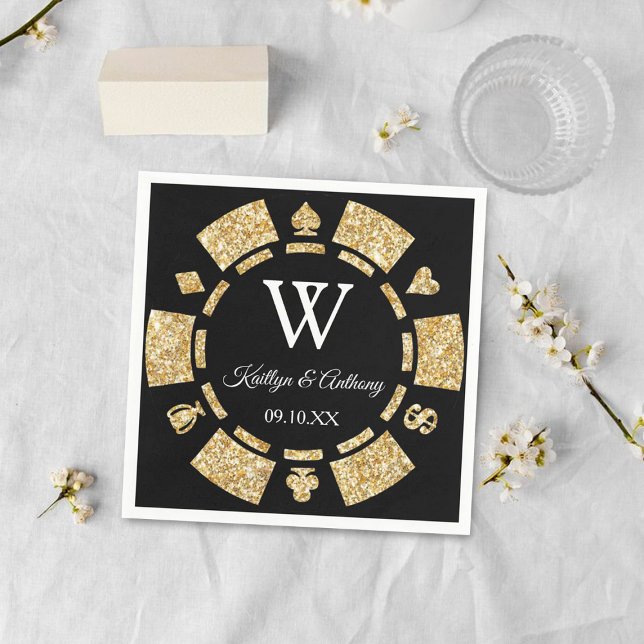 Serviette En Papier Parties scintillant d'or Monogram Poker Chip Casin (Créateur téléchargé)