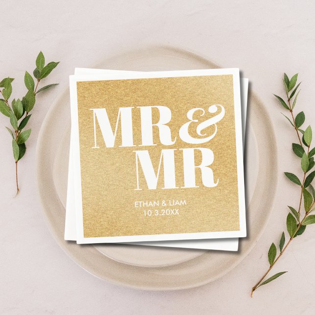 Serviette En Papier Parties scintillant d'or Mr & Mr Mariage personnal (Gold Glitter Mr & Mr Personalized Wedding Napkins
)