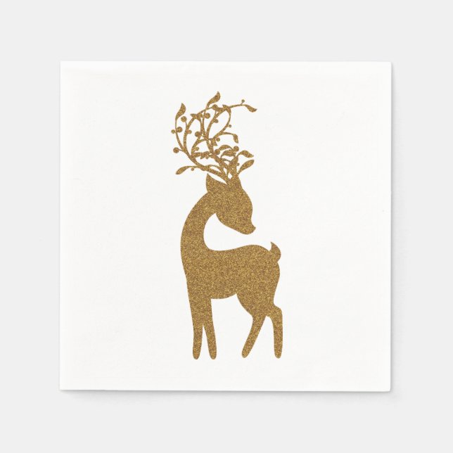 Serviette En Papier Parties scintillant d'or Noël Reindeer (Devant)