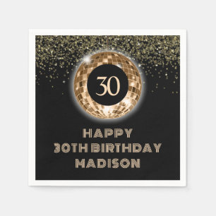 Serviette En Papier Parties scintillant d'or noir 30e anniversaire