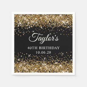 Serviette En Papier Parties scintillant d'or Noir 40e anniversaire