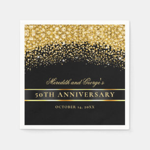 Serviette En Papier Parties scintillant d'or noir 50e anniversaire