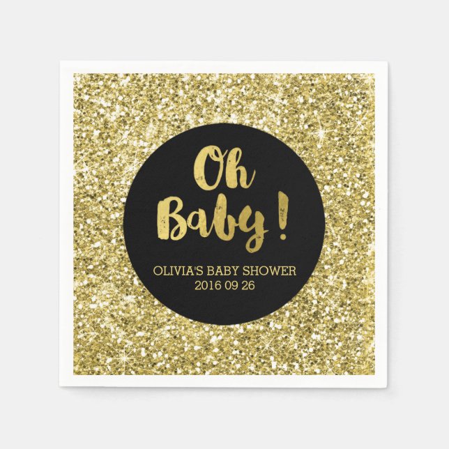 Serviette En Papier Parties scintillant d'or noir Confetti Oh Baby Bab (Devant)