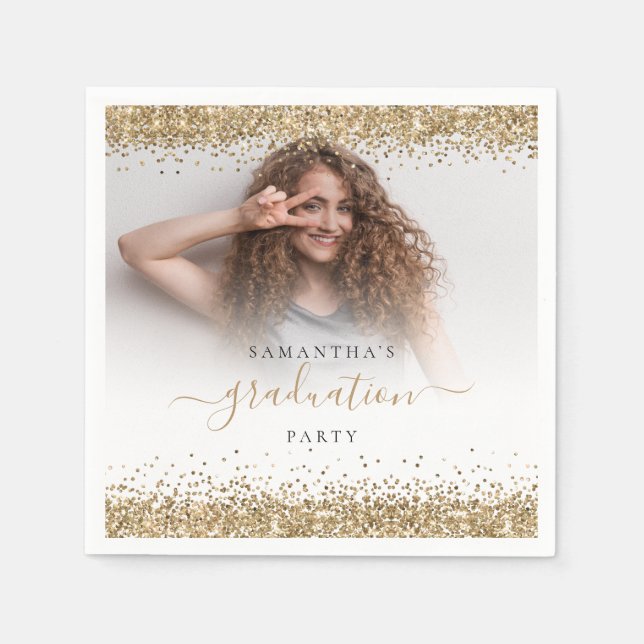 Serviette En Papier Parties scintillant d'or Nom photo Graduation 2024 (Devant)