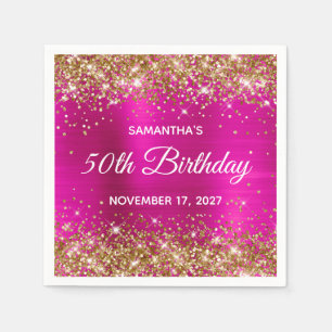 Serviette En Papier Parties scintillant d'or Pink Hot Foil 50e anniver