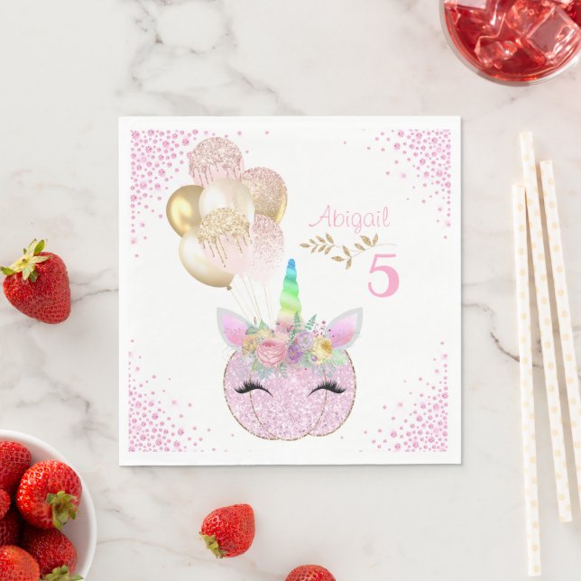 Serviette En Papier Parties scintillant d'or rose Unicorn Citrouille f (En situation)