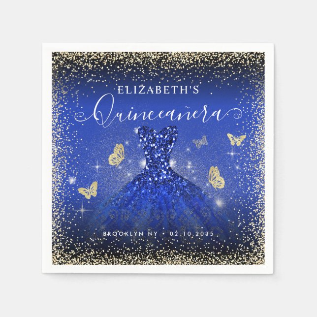 Serviette En Papier Parties scintillant d'or Royal Blue élégant Gown Q (Devant)