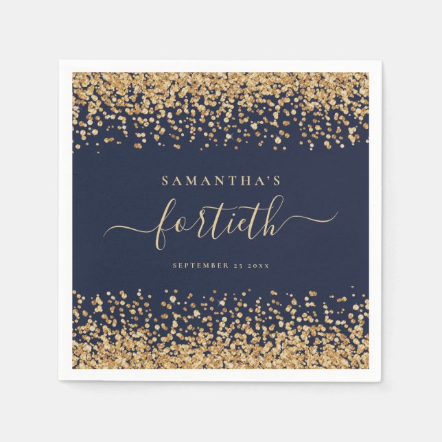 Serviette En Papier Parties scintillant d'or Script Marine Blue Glam 4 (Devant)