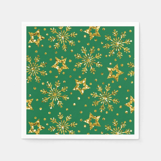 Serviette En Papier Parties scintillant d'or Stars & Snowflakes Napkin (Devant)