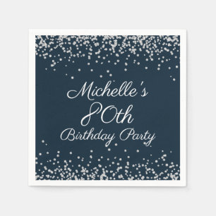 Serviette En Papier Parties scintillant en argent bleu marine 80e fêt