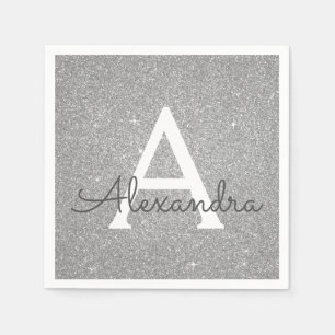 Serviette En Papier Parties scintillant en argent de luxe et Monogramm