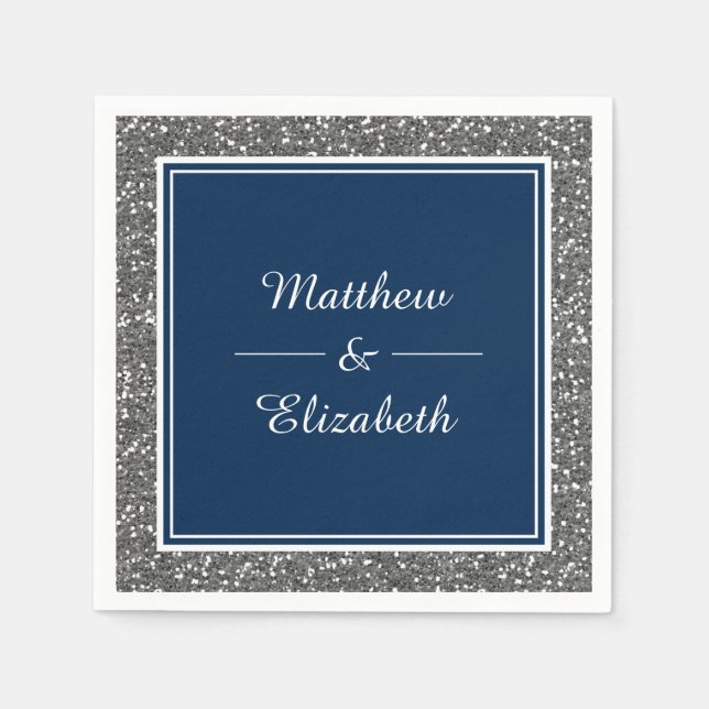 Serviette En Papier Parties scintillant en argent Faux Marine Mariage  (Devant)