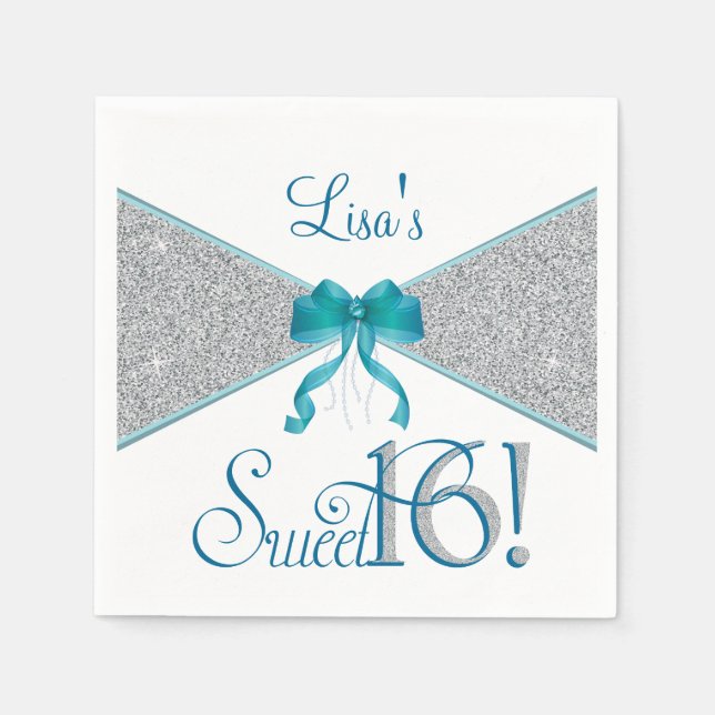Serviette En Papier Parties scintillant en argent, Sweet sixteen, serv (Devant)