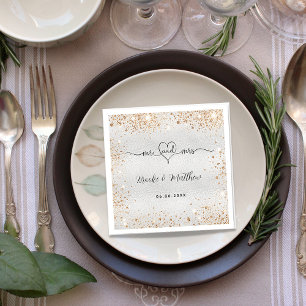 Serviette En Papier Parties scintillant en or argenté m. mrs coeur mar