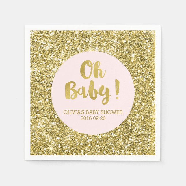 Serviette En Papier Parties scintillant en or bleu Confetti Oh Baby Ba (Devant)
