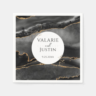 Serviette En Papier Parties scintillant en or noir Mariage de marbre