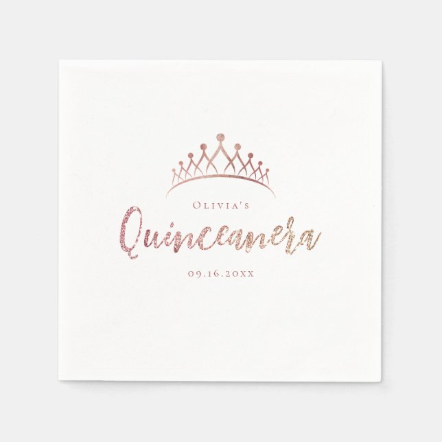 Serviette En Papier Parties scintillant en or rose étincelante et douc (Devant)