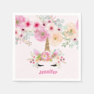 Serviette En Papier Parties scintillant en or rose Unicorne Fleurs Vis