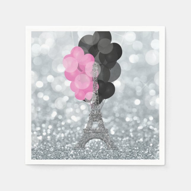 Serviette En Papier Parties scintillant et ballons d'argent Paris Tour (Devant)