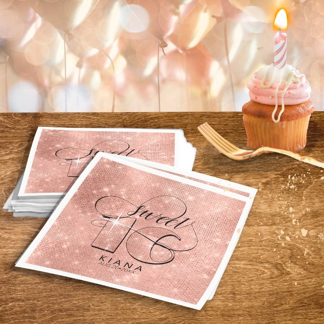 Serviette En Papier Parties scintillant et brillant Sweet 16 Rose Gold (Créateur téléchargé)