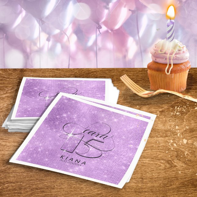 Serviette En Papier Parties scintillant et brille Quinceanera V1 Viole (Créateur téléchargé)