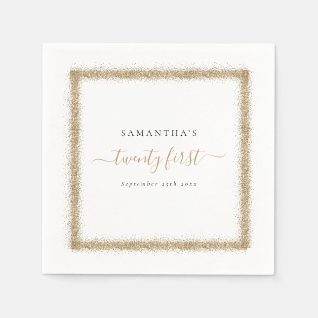 Serviette En Papier Parties scintillant Gold Nom du cadre Date 21ème P (Devant)