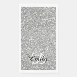Serviette En Papier Parties scintillant gris argenté Monogramme noir e