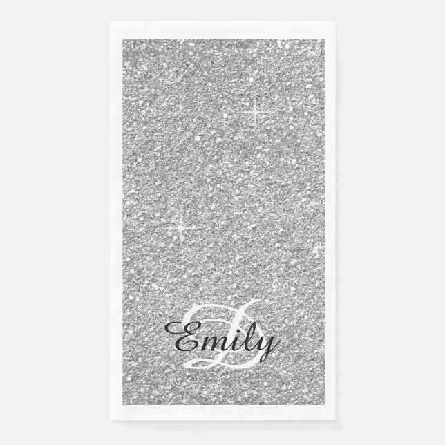 Serviette En Papier Parties scintillant gris argenté Monogramme noir e (Devant)