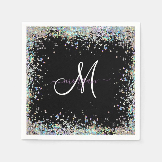 Serviette En Papier Parties scintillant holographique Rainbow Pastels  (Devant)