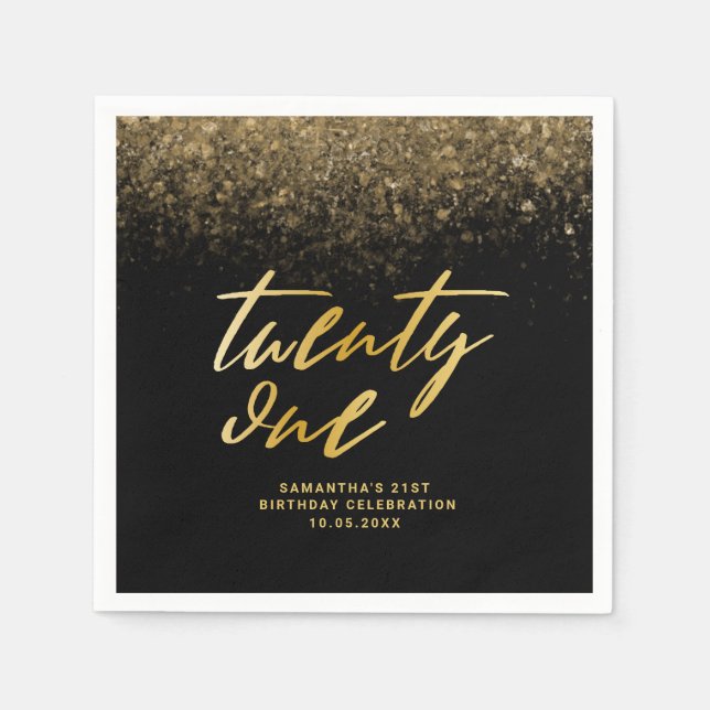 Serviette En Papier Parties scintillant moderne Black & Gold 21e fête  (Devant)