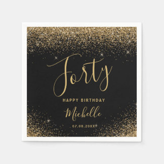 Serviette En Papier Parties scintillant moderne Black Gold 40e anniver