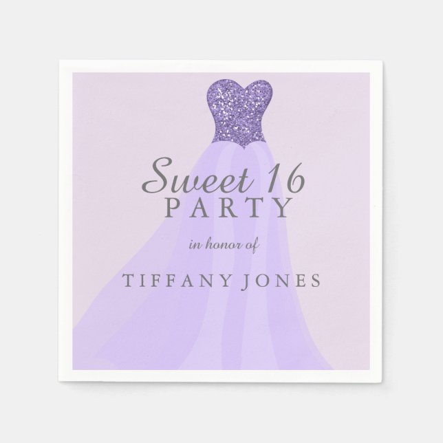 Serviette En Papier Parties scintillant mousseuse violette Gown Sweet  (Devant)