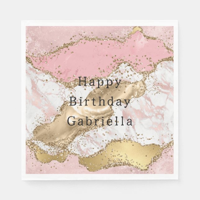 Serviette En Papier Parties scintillant or Marbre blanc rose (Devant)