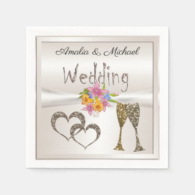 Serviette En Papier Parties scintillant paillettes coupe champagne coe (Devant)