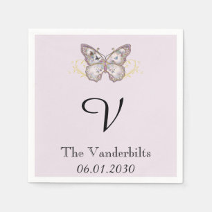 Serviette En Papier Parties scintillant Papillon Lavande Monogramme Ma