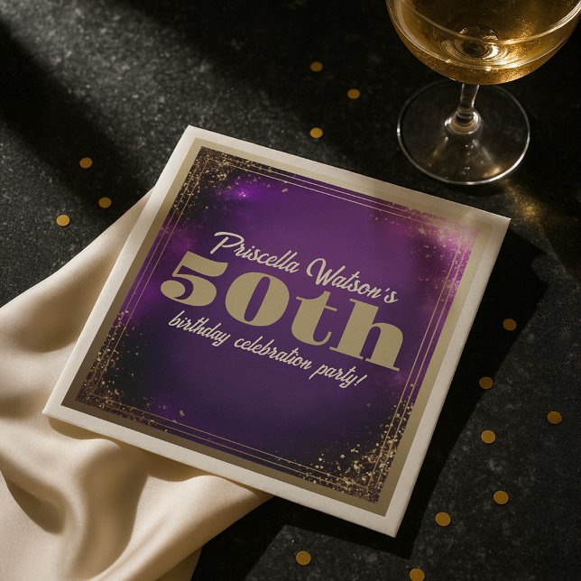 Serviette En Papier Parties scintillant pétillante Purple et Gold Anni (Sparkling Glitter Purple and Gold Birthday Party Napkins)