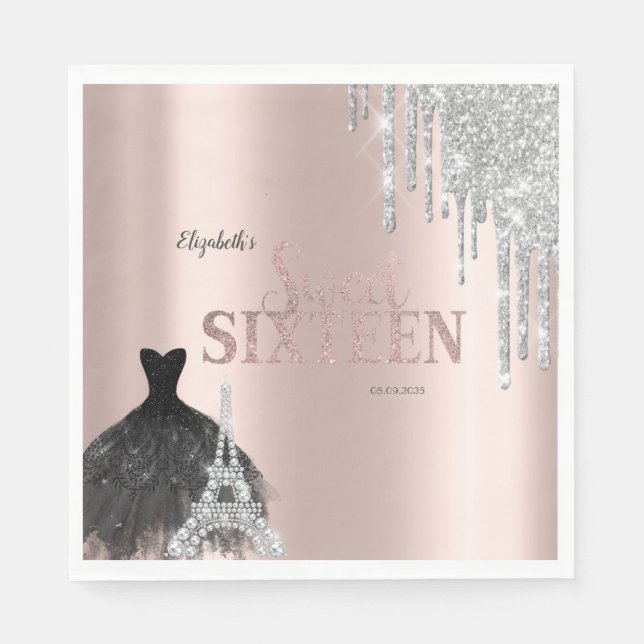 Serviette En Papier Parties scintillant, Robe, Tour Eiffel Sweet 16 (Devant)