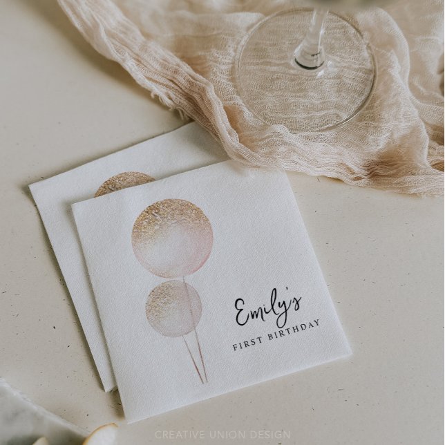 Serviette En Papier Parties scintillant rose Ballons Fille Première fê (Minimal First Birthday)