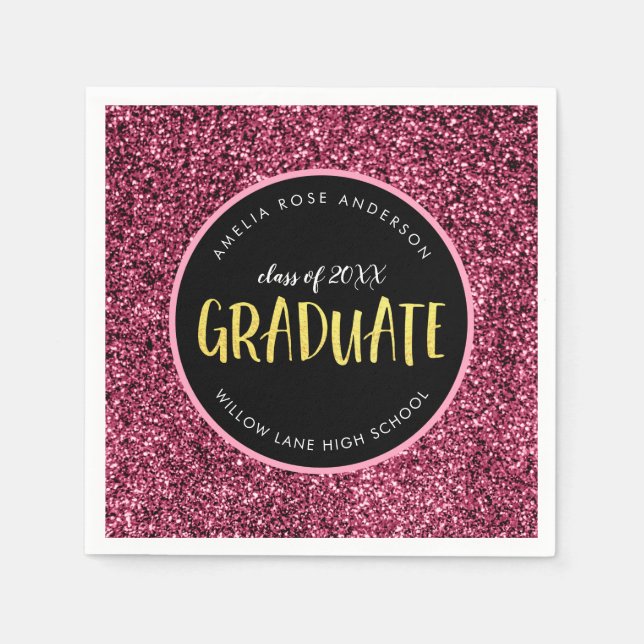 Serviette En Papier Parties scintillant rose Faux Graduate Graduate (Devant)