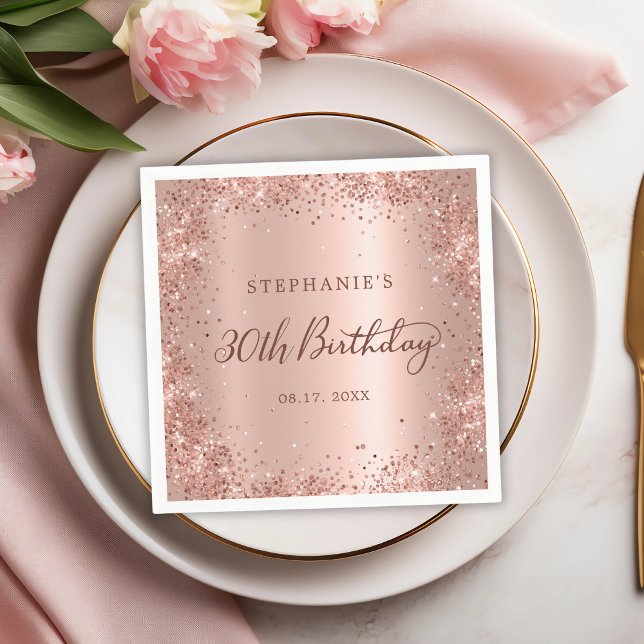 Serviette En Papier Parties scintillant rose Gold Foil 30e anniversair (Créateur téléchargé)