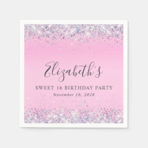 Serviette En Papier Parties scintillant rose sucré 16 Anniversaire