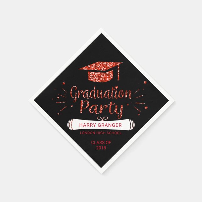 Serviette En Papier Parties scintillant rouge Black Graduation Cap Par (Coin)