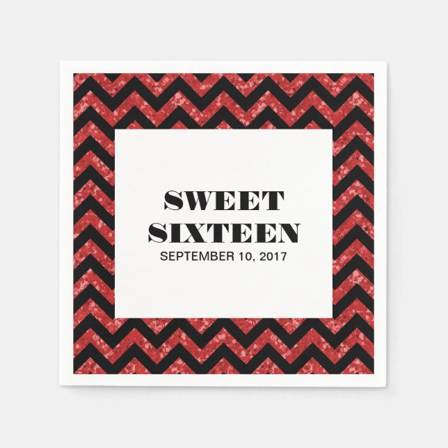 Serviette En Papier Parties scintillant rouge Chevron Sweet 16 serviet (Devant)