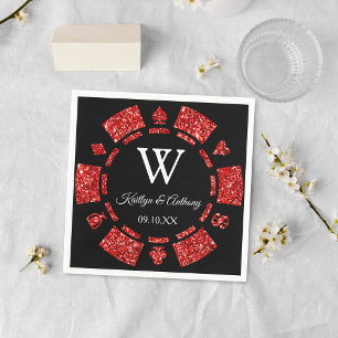 Serviette En Papier Parties scintillant rouge Monogram Poker Chip Casi