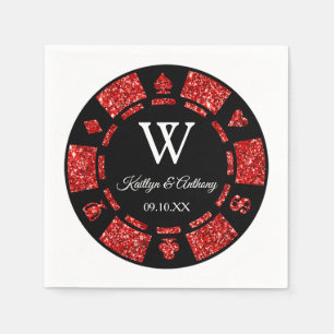 Serviette En Papier Parties scintillant rouge Monogram Poker Chip Casi