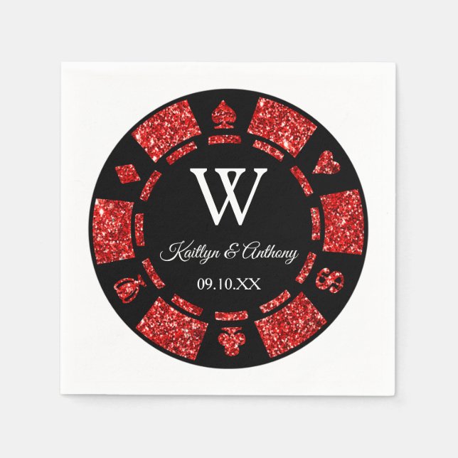 Serviette En Papier Parties scintillant rouge Monogram Poker Chip Casi (Devant)
