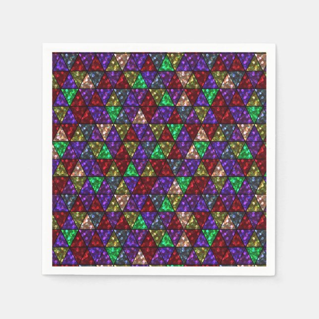Serviette En Papier Parties scintillant. Rouge, vert, violet. (Devant)